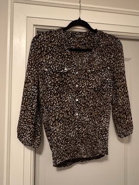 Zara Animal Print Blouse - Brown, Black, Cream